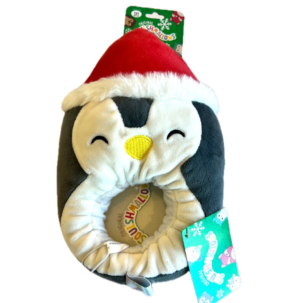 Kids Squishmallows Luna Slipper Penguin Red Santa Hat Sz 13-1 Holiday Christmas
